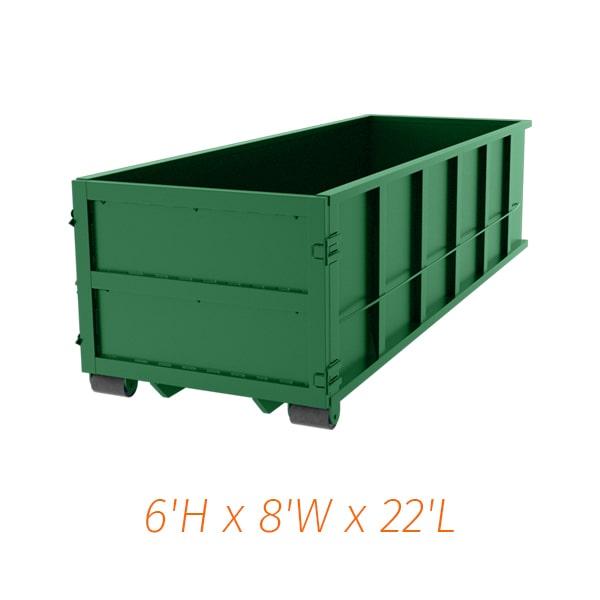 our 30-yard dumpsters can hold a variety of construction debris including wood, drywall, and metal